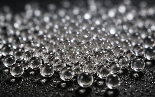 Macro cu microbile sferice transparente din sticlă ROMARK GB-1423 pe asfalt
