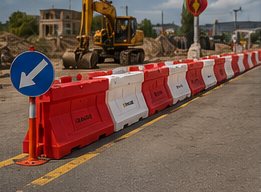 Bariere rutiere modulare ROMARK TB-PRO îmbinate în șir pe o zonă de lucru