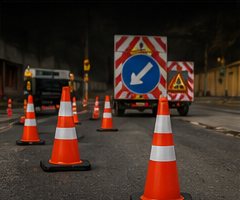Conuri rutiere ROMARK TC-750 utilizate pentru delimitarea unei zone de lucrări